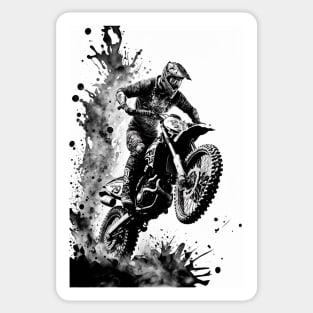 Dirt bike wheelie - black silhouette, white background Sticker